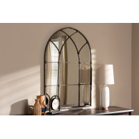 Baxton Studio RTB1358 Tova Vintage Farmhouse Antique Silver Finished Arched Window Accent Wall Mirror